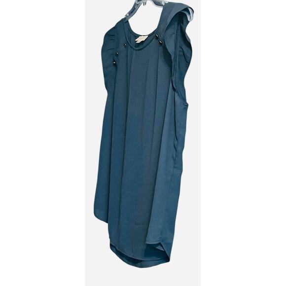 LOFT OUTLET CAP SLV RND NECK PULL-OVER TUNIC BLOUSE, WOMENS, L, BLUE - Picture 4 of 10